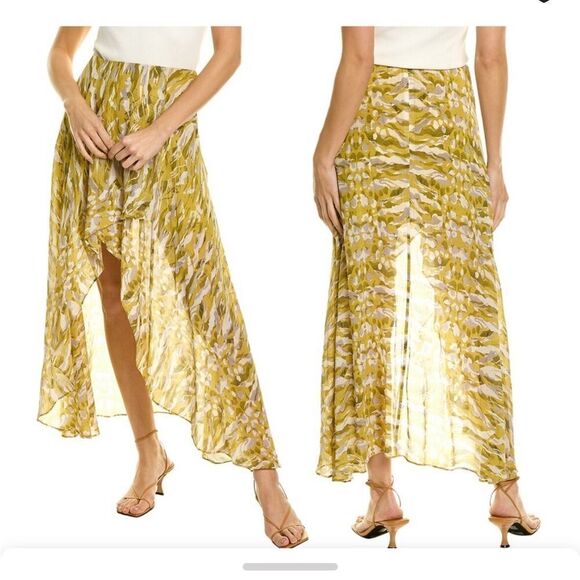 ALL SAINTS Slvina Hi-Low Skirt with mini skirt liner Yellow Pattern Size 0 NWT - Picture 1 of 10